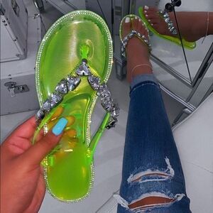 JOANIE-214 Fashion Rhinestone Embellished Jelly Sandals Neon Yellow Size 5 New